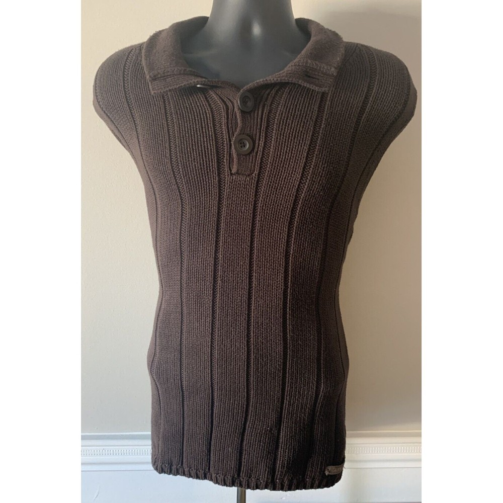 Men's Calvin Klein XL Extra Large Brown Cotton Knit Long Sleeve V-Neck Sweater - Picture 1 of 7